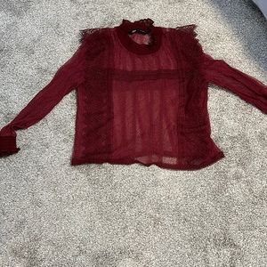 Zara red lace small long sleeved blouse